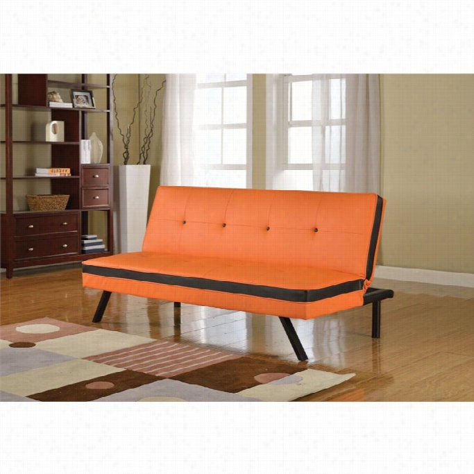 Acme Furniture Penly Faux Leather Convertible Sofa  In Orange And Black