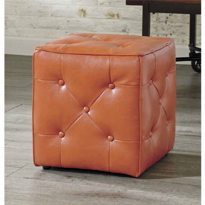 Ashley Jive Faux Leather Cube Accent Ottoman In Orange