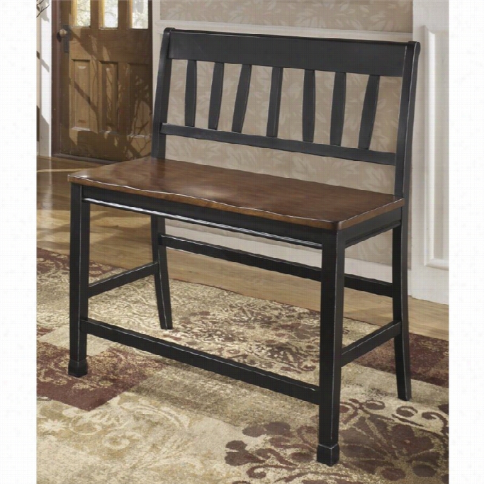 Ashley Owingsville Counter Height Slat Back Dining Bench In Brown