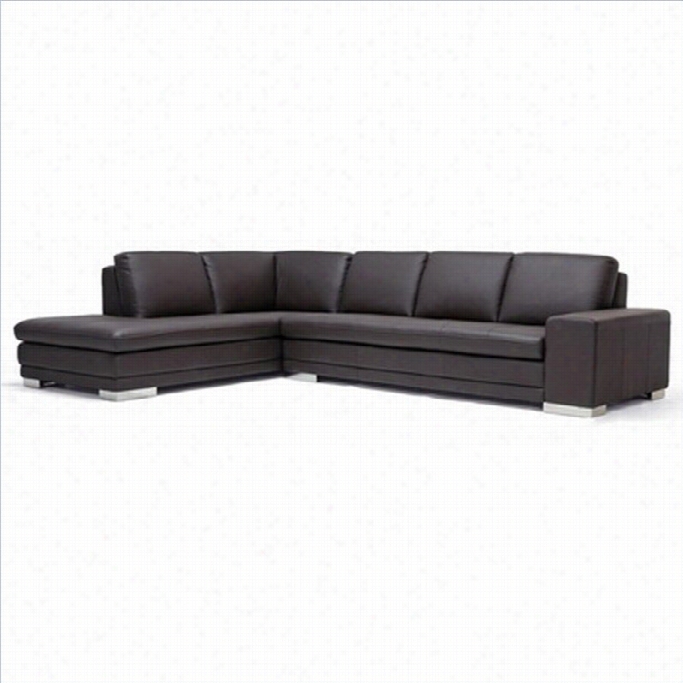 Baxton Stuio Callidora Leather Reverse Sectional Sofa In Dark Brown