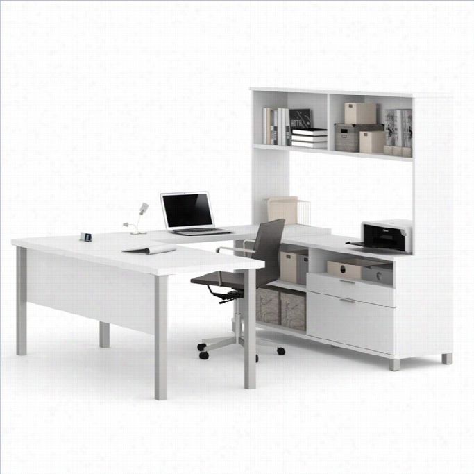 Bestar Pro-linea U Shaped Computer Desk With Hutch In White