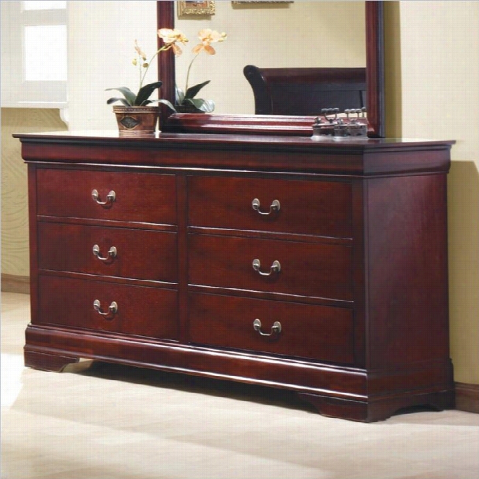 Coaster Louis Philippe 6 Drawerd Ouble Dresser In Rich Cherry