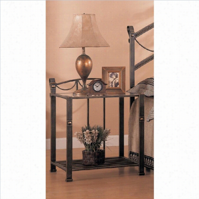 Coaster Whittier Iron Nightstand With Shelf In Antique Brass