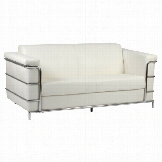 Eurostyle Leander Iii Leather Sofa In White And Chrome