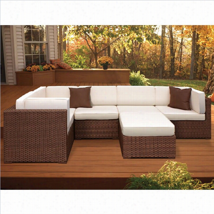 International Home Miami Atlantic 6 Piece Patio Sectional Set In Off White