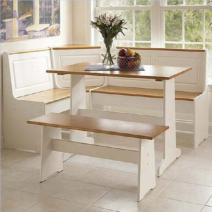 Linon Ardmore Breakfast Corner Nook Table Set In White