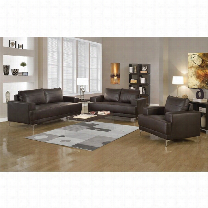 Monarch 3 Piece Leather Sofa Set In Brown