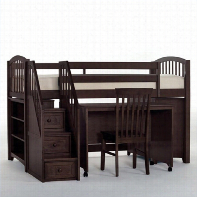Ne Kids School House Junior Loft Bed With Stairs In Choocolate