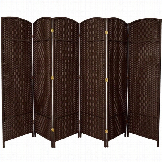 Oriental 6 Panel Diamond Weave Fiber Room Divider  In Dark Mocha