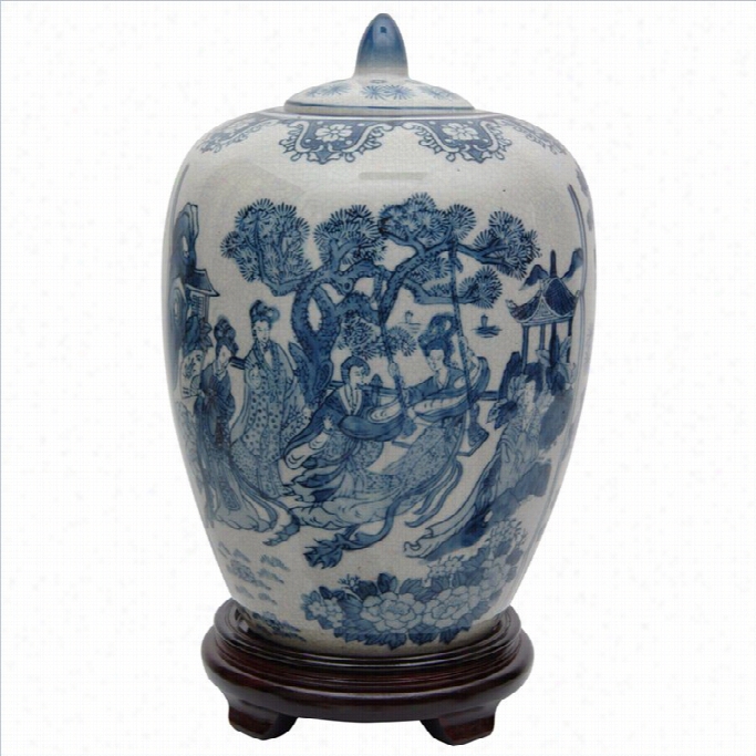 Oriental Furniture  12 Ladies Vase Jar  In Blue And White