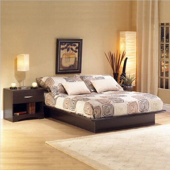 South Prop Hindmost Bay  Dark  Chocolate Wood Platform Bed 3 Piece Bedroom Set