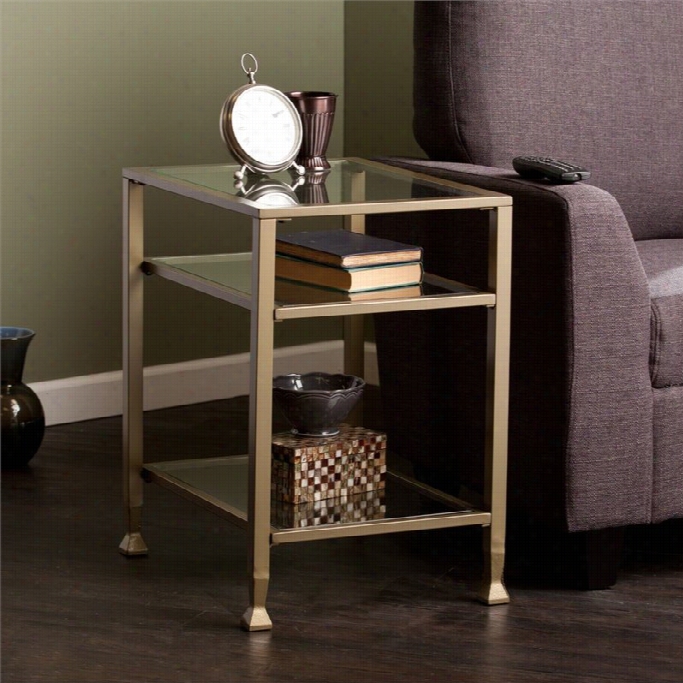 Southern Enterpries Metal-glass End Table In Matte Gold