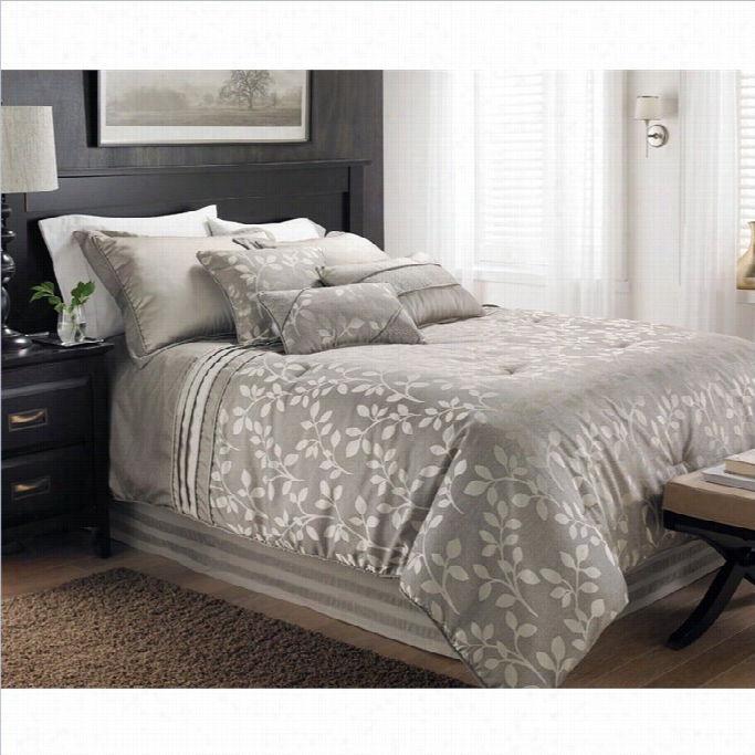 Sterling 7 Piece Comforter Set In Silver And White-queen Size