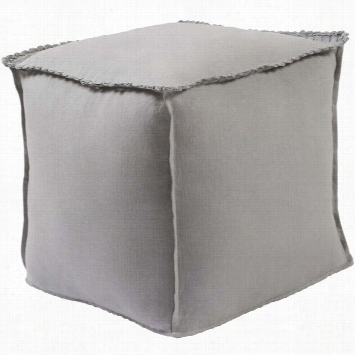 Surya Evelyn Linen Cube Pouf Ottoman In Charcoal