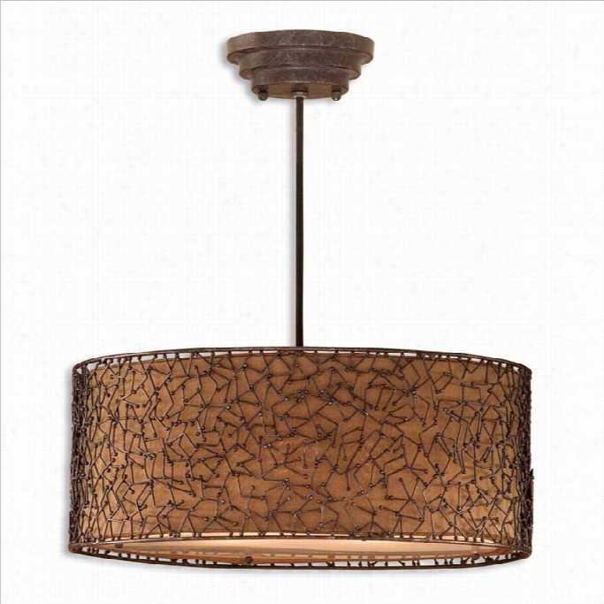 Uttermost Brandon 3 Light Drum Pendant In Distressed Dark Brown