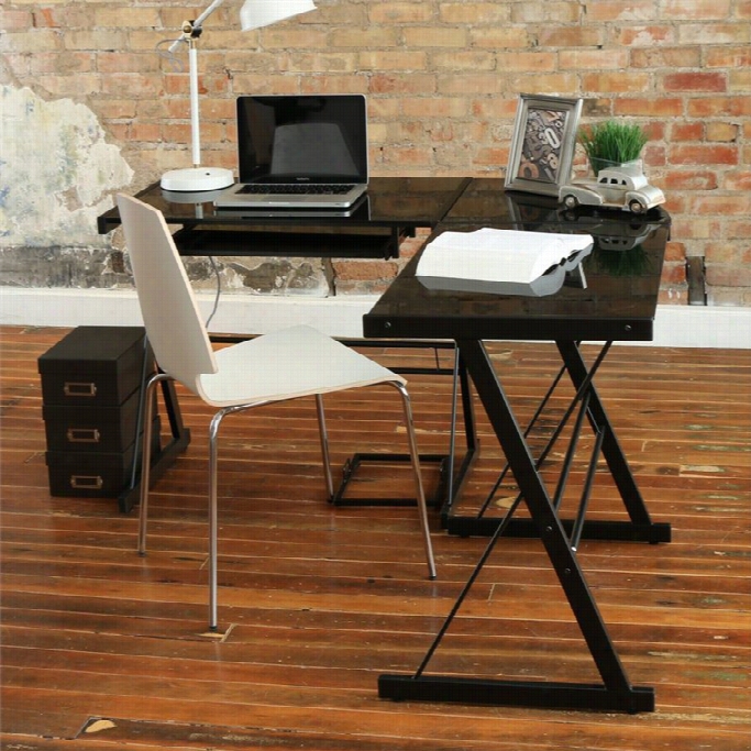 Walker Edison Soreno Corn Er L Shaped Glasstop Computer Desk In Black