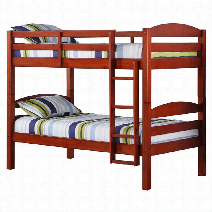 Walker Edison Twin Over Twin Solid Wood Bunk Bed In Cherry Finish