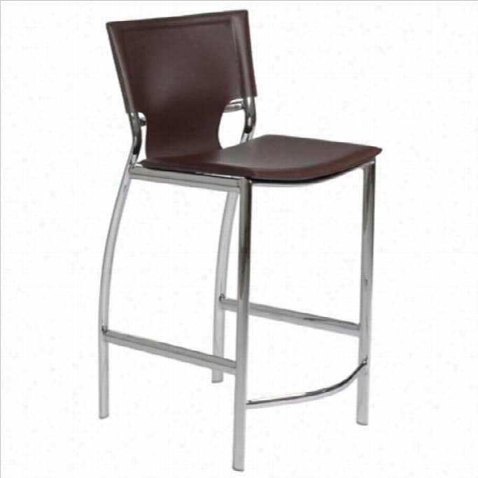 24 Counter Stool In Brown Leather And  Chrme