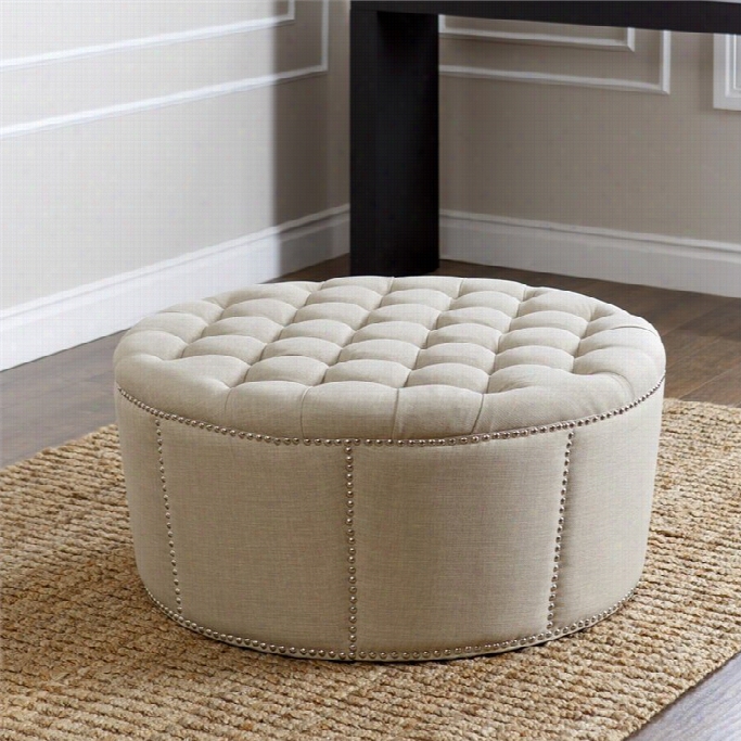 Abbyson Living Naples Anilhead Linen Ottoman In Ivory