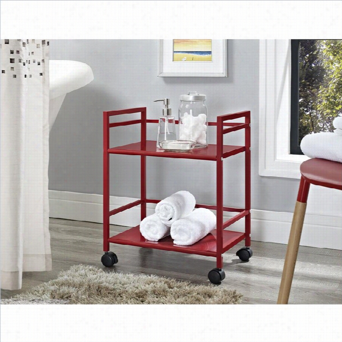 Altra Furniture Marshall 2 Shelf Metal Rolling Utility Cat In Red