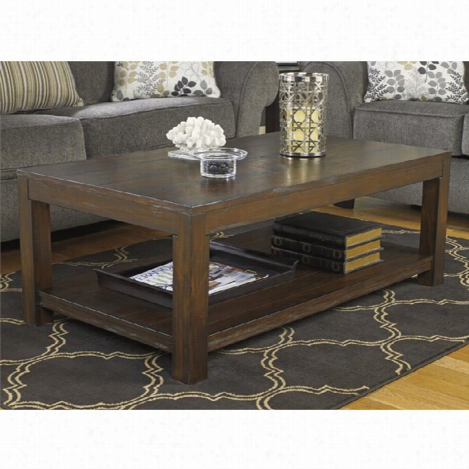 Ashley Grinlyn Rectangular Coffee Table In Rustic Brown