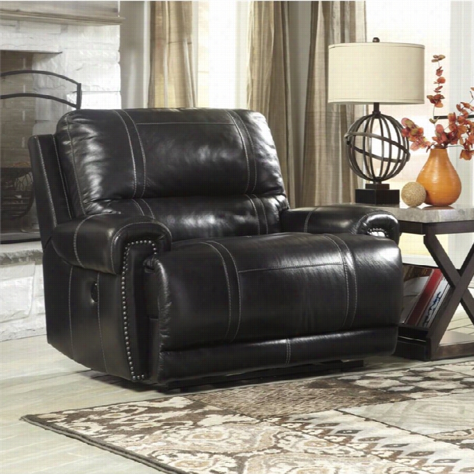 Ashley Paron Leather Zero Wall Wide Power Recliner In Antique