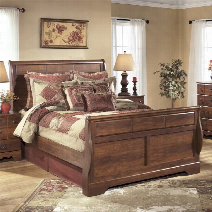 Ashley Timberline Wood Queen Leih Bed In Warm Brrown