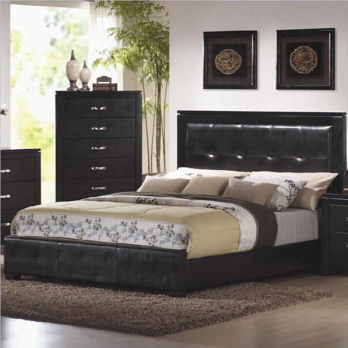 Coaster  Dylan Faux Leather Upholstered Low Proifle Bed In Black Finish-caalifornia King