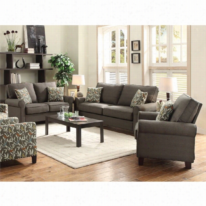 Coaster Noella 3 Piece Fabric Sofa Set In Grey