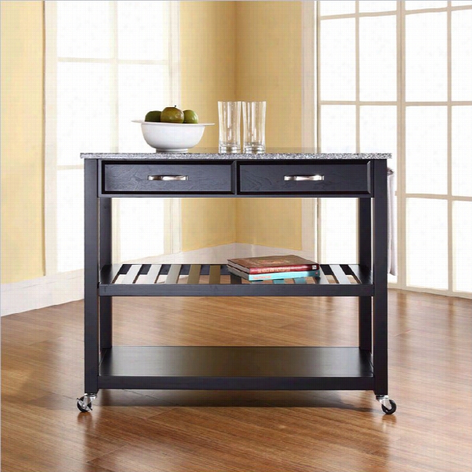 Crosleey Kitchen Cart Island Solid Granite Top In Blac