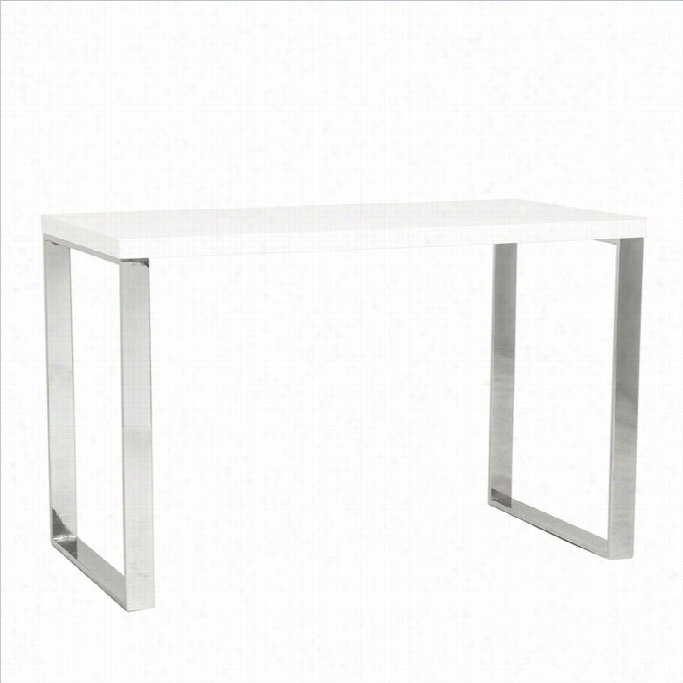 Eurostyle Dillon Desk In White Lacque R/ Polished Stainless Steel