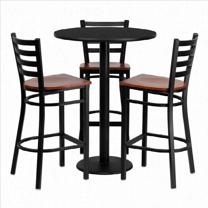 Momentary Blaze Furniture 5 Piece Rund Laminate Table Set In Black And Cherry