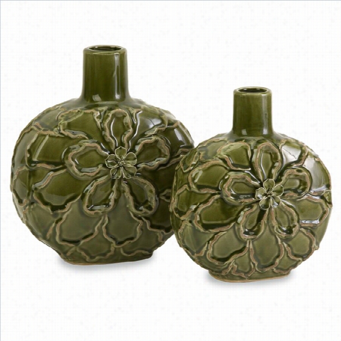 Imax Corpor Ation Poslie Dimensional Cerqmic Flowe R Vases (set Of 2)