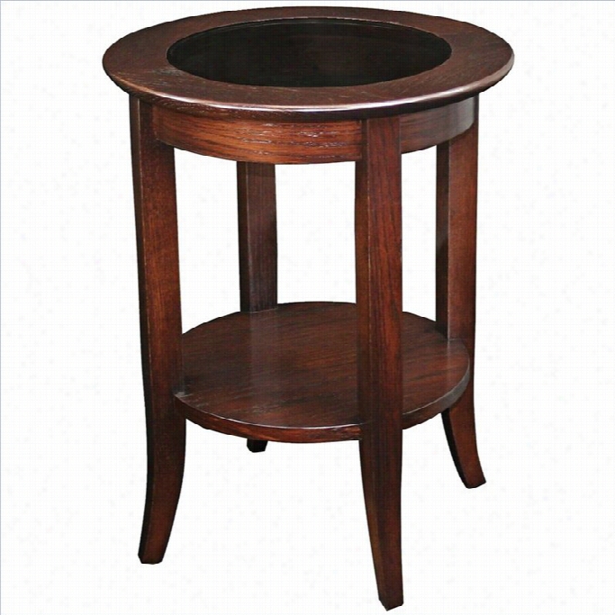 Leick Furniture Solid Wood Round Glass Top End Table In Chocolate Oak