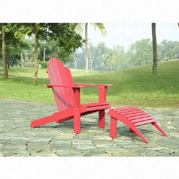 Linon Adirondak Chair And Ottomwn In Red