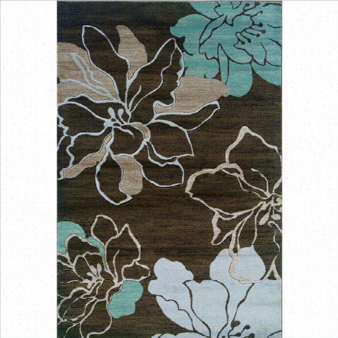 Linon Rugs Milan Flower Rectangular Region Rug In Brown  And Turquoise-1'11 X 2'10