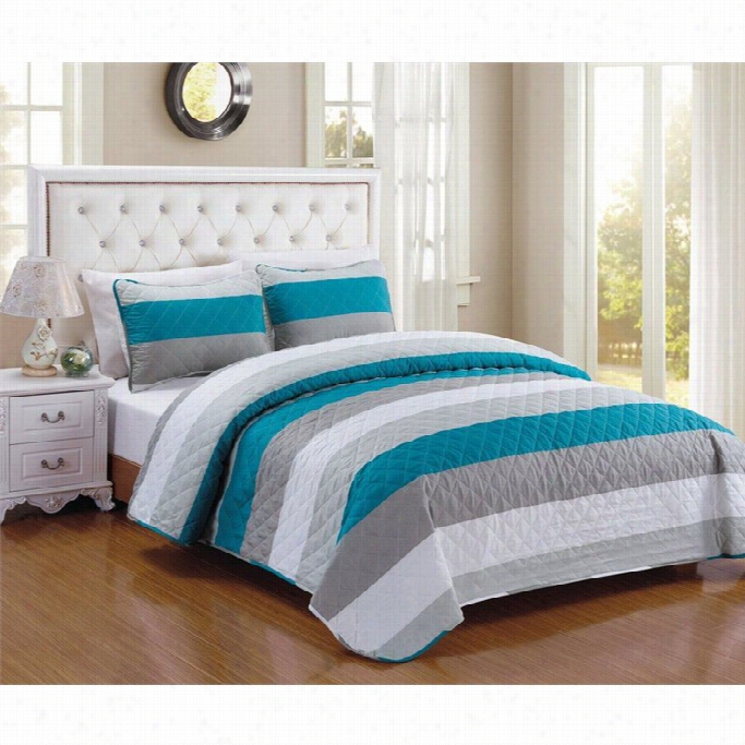 Luxury Home Ve Rmiliton 3 Piece Queen Size Quilt Stud In Teal