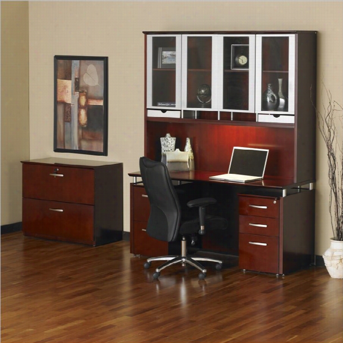 Mayline Napoli 72 Desk With Cured Single Pedestal Extesnion In Mahogany