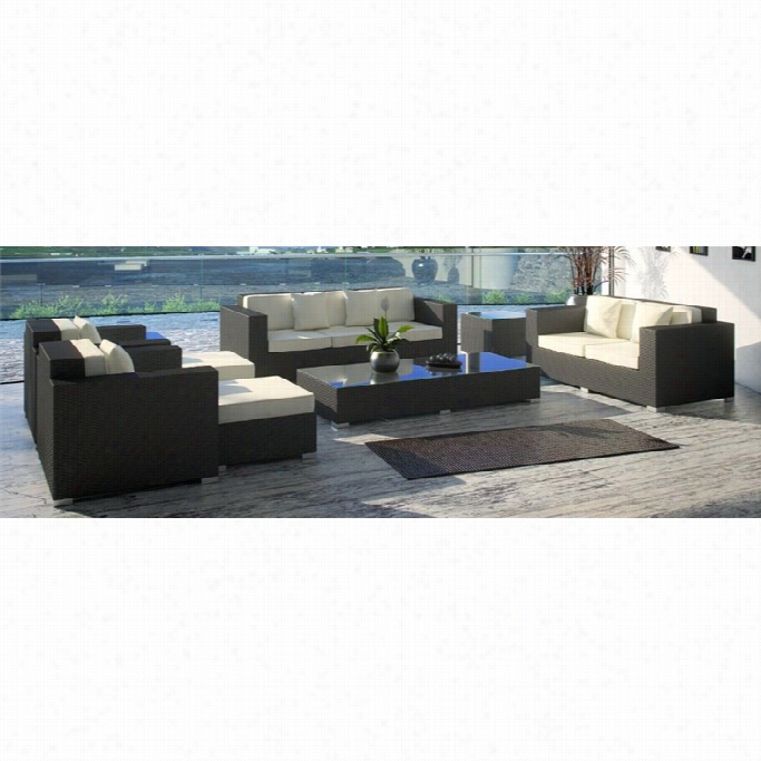 Modway Eclipse 9 Piece Outdoor Sofa Set In Espresso And White