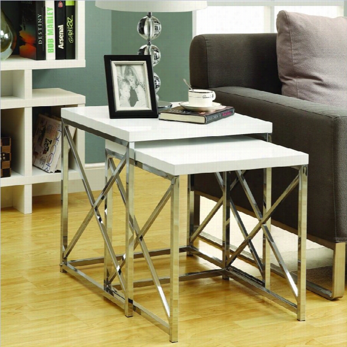 Monarch 2 Piece Mtea Nesting Tables In Glpssy White And Chrome