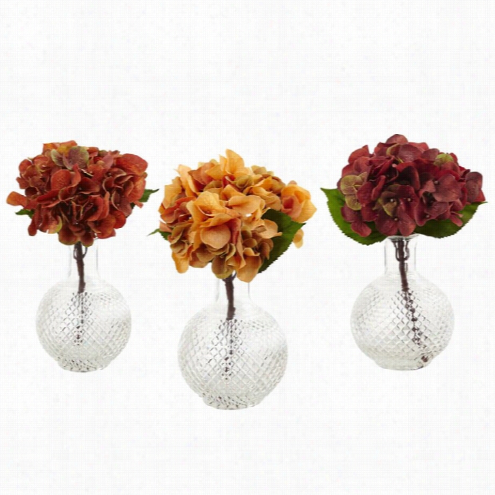 Nearly Natural Autumn Hydrangea With Vase (set Of 3)