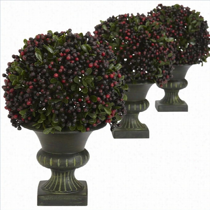 Nearly Natural Pepper Berry Ball Topiary (set Of 3)