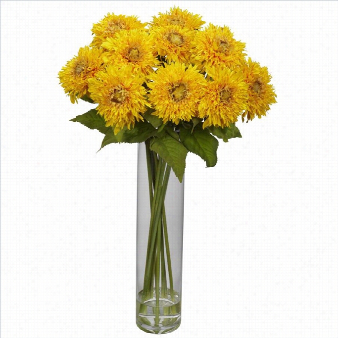 Nearly Natural Sunflower With Cylinder Si1k Flower Arrangement In Yellow