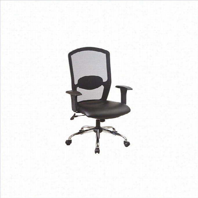 Office Star Screen Back Office Chair With Leather Seat In Black