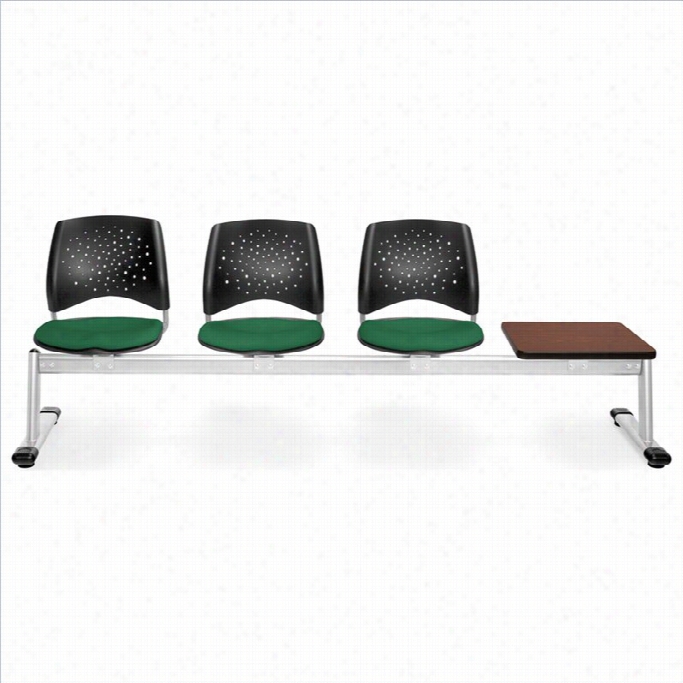 Ofm Star Beam Seating With 3 Seats And Table In Forest Green And Mahogany