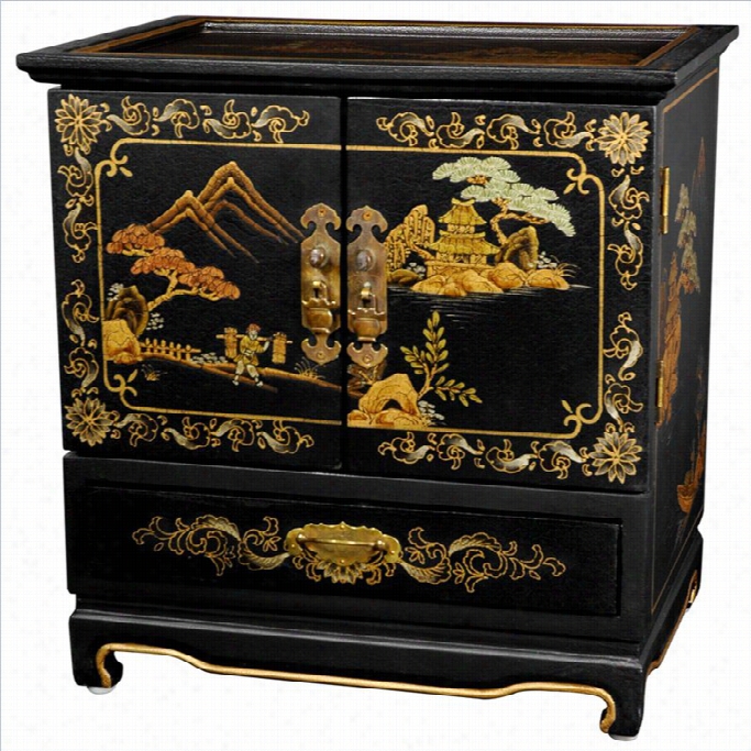 Oriental Furniture Empress Lacquer Jewel Box In Black Crackl