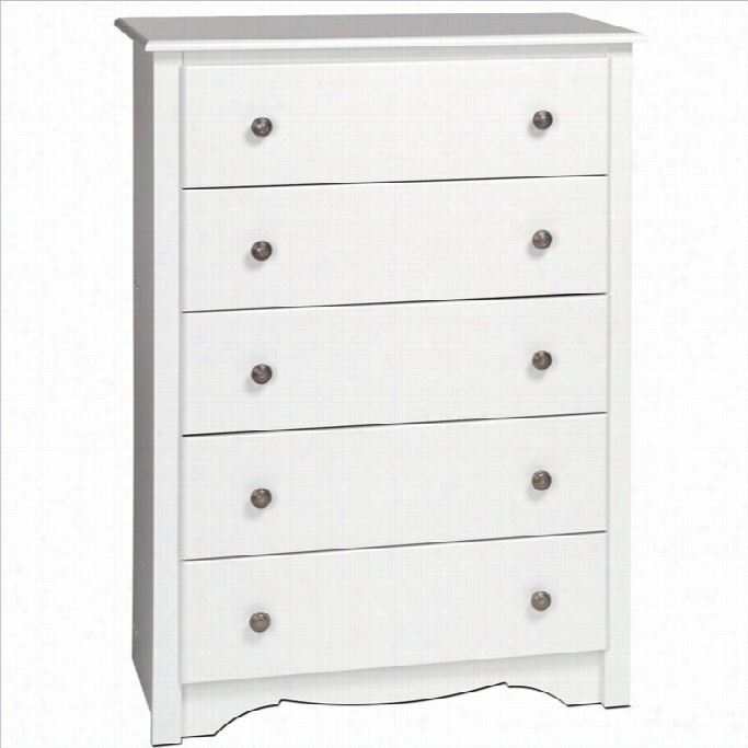 Prepac Monterey 5 Drawer Chest In White Finish