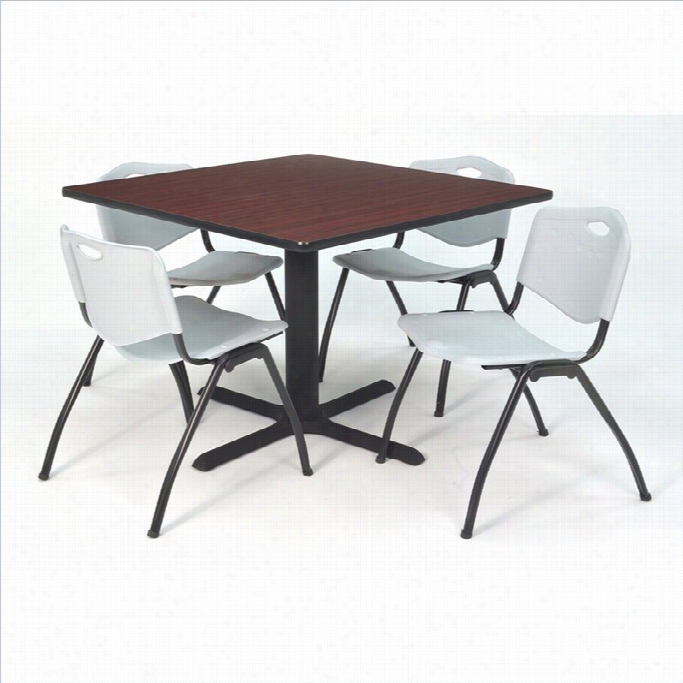 Regency Squaare Table With 4 M Stack Chairs In Mahoga Ny And Grey