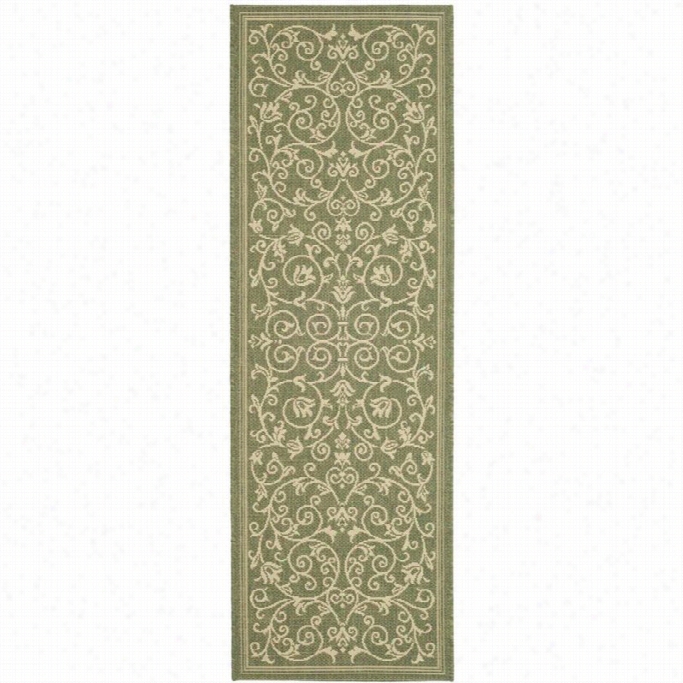 Safaieh Courtyard Olive Indoor Outdoor Rug - Runner 2'4 X 14'