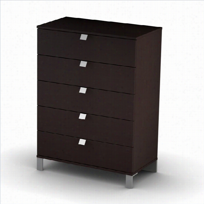 South Shore Cakao Kis 5 Drawer Wood Chest In Chocolate Finish